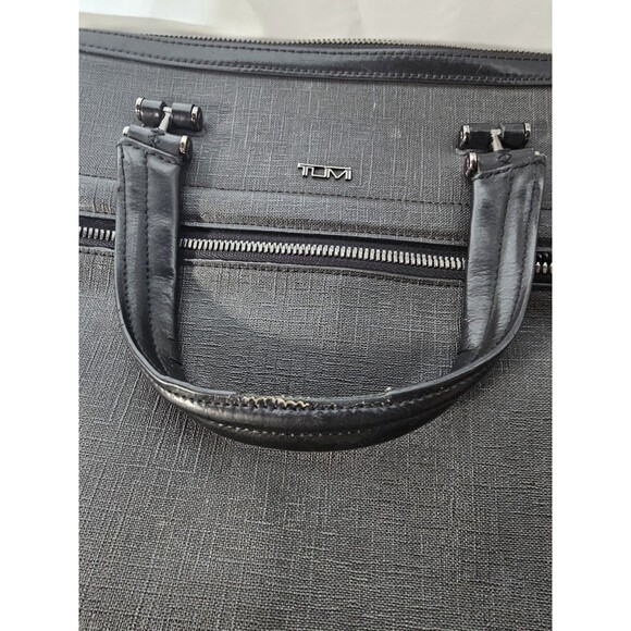 Tumi Briefcase Ashton Collins Zip Coated Canvas Textured Grey Laptop Case - Picture 14 of 15